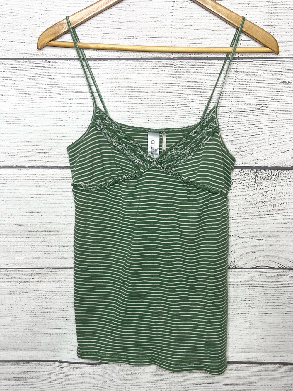 Vintage Y2K Beachy Green Stripe Spaghetti Strap Long Length Cami Top Size Medium